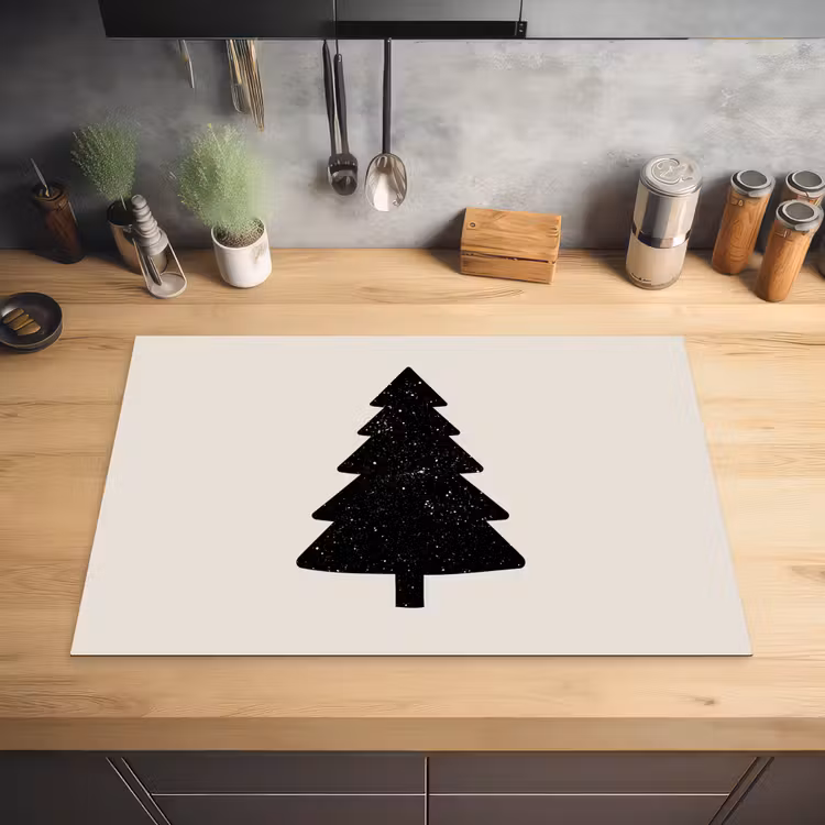 Kerstboom - Zwart - Feestdagen - Beige Inductie beschermer vinyl 3mm klein -sfeer5