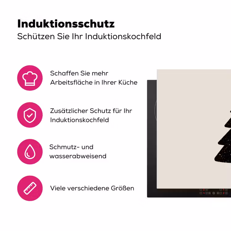 Kerstboom - Zwart - Feestdagen - Beige Inductie beschermer vinyl 3mm klein -zzzzzzz-lf-ups