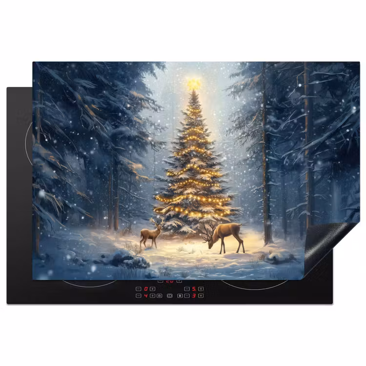 Kerstlicht - Woud - Hert - Donker Inductie beschermer vinyl 3mm klein -3d