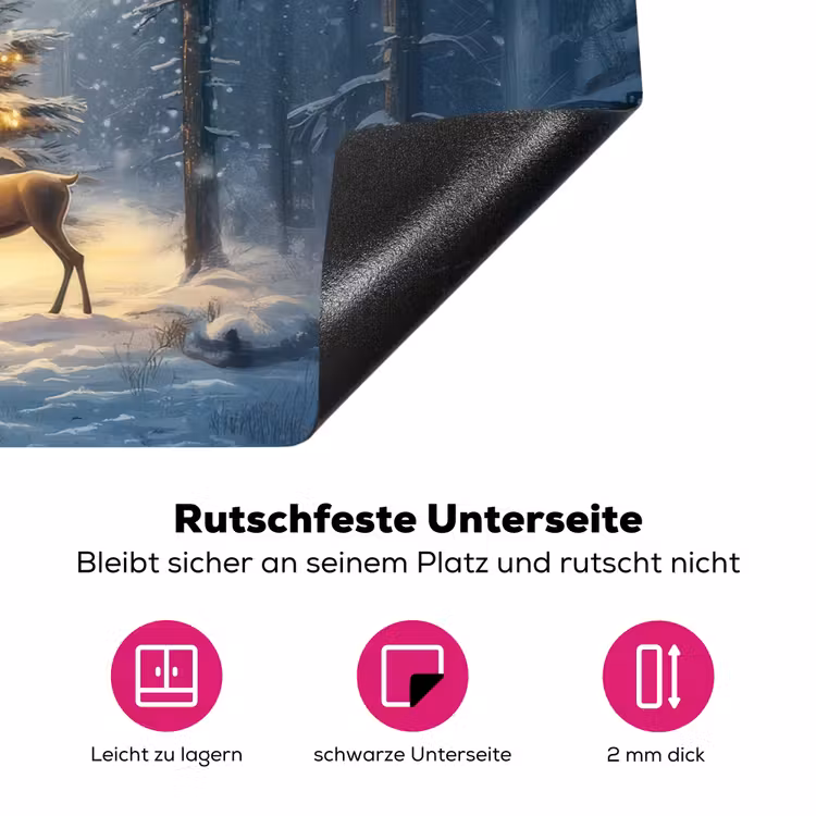 Kerstlicht - Woud - Hert - Donker Inductie beschermer vinyl 3mm klein -zzzzzzz-lf-onderkant