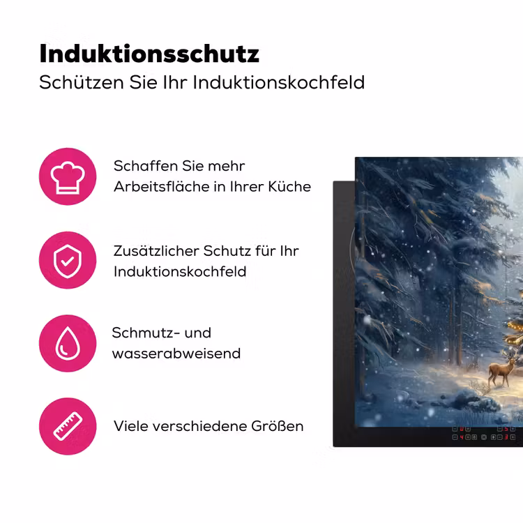 Kerstlicht - Woud - Hert - Donker Inductie beschermer vinyl 3mm klein -zzzzzzz-lf-ups