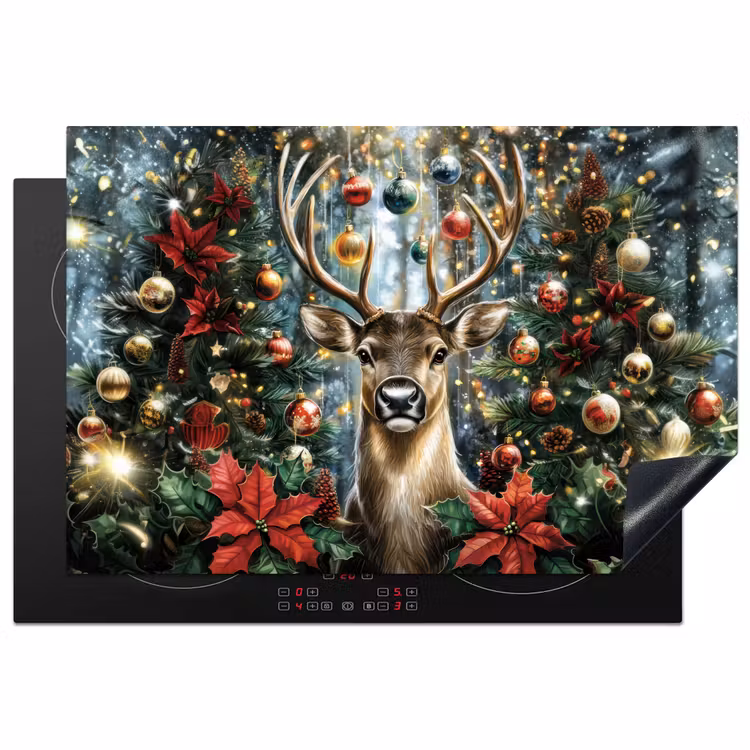 Kerstfeest - Dennenbos - Rood Inductie beschermer vinyl 3mm klein -3d