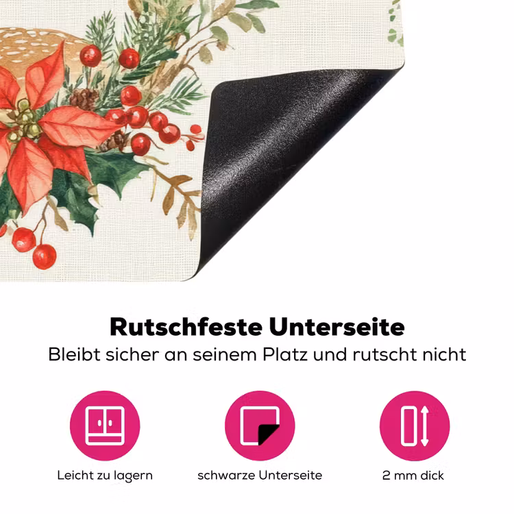 Kerstkrans - Hert - Hulst - Rood Inductie beschermer vinyl 3mm klein -zzzzzzz-lf-onderkant