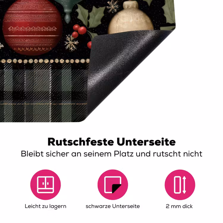 Kerstballen - Rood - Hulsttakken - Patroon Inductie beschermer vinyl 3mm klein -zzzzzzz-lf-onderkant