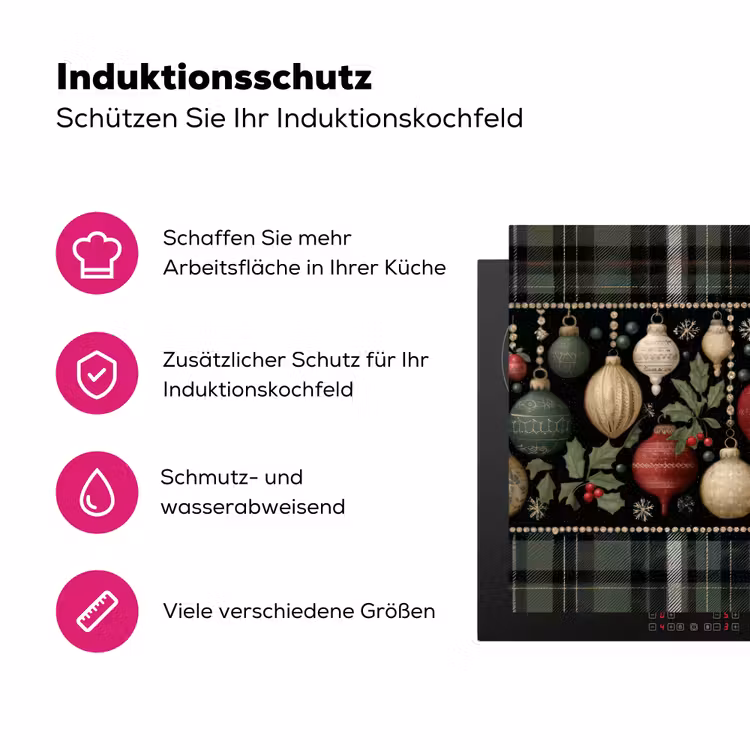 Kerstballen - Rood - Hulsttakken - Patroon Inductie beschermer vinyl 3mm klein -zzzzzzz-lf-ups