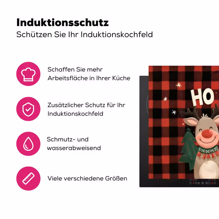 Kerstman - Rendier - Tekst - Rood - Zwart Inductie beschermer vinyl 3mm klein -zzzzzzz-lf-ups