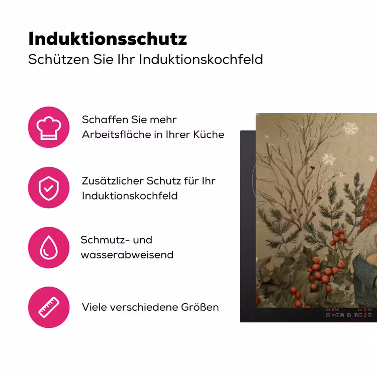 Kerstgnome - Konijntjes - Kleurrijk Inductie beschermer vinyl 3mm klein -zzzzzzz-lf-ups