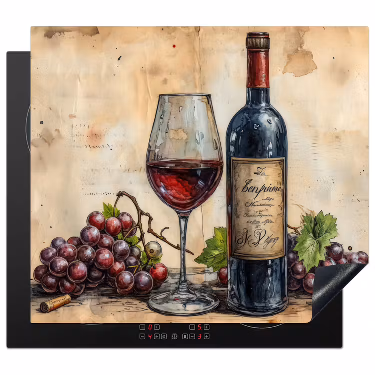 Wijn - Druiven - Drank - Wijnglas - Fruit Inductie beschermer vinyl 3mm middel -3d