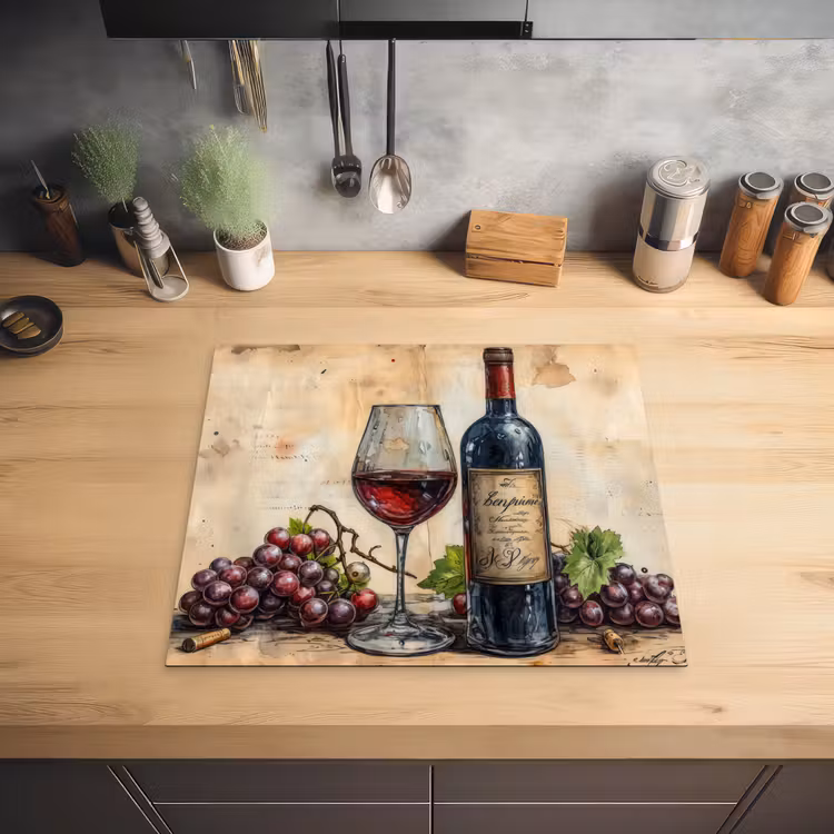 Wijn - Druiven - Drank - Wijnglas - Fruit Inductie beschermer vinyl 3mm middel -sfeer5