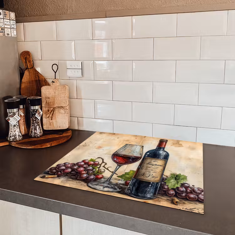 Wijn - Druiven - Drank - Wijnglas - Fruit Inductie beschermer vinyl 3mm middel -sfeer3