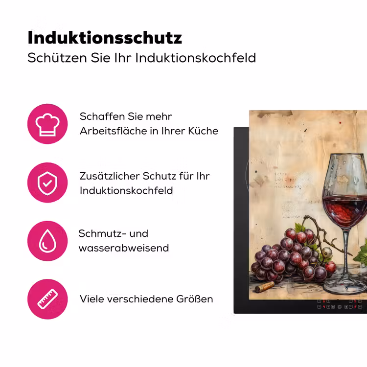 Wijn - Druiven - Drank - Wijnglas - Fruit Inductie beschermer vinyl 3mm middel -zzzzzzz-lf-ups