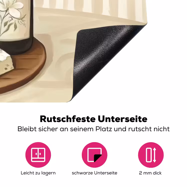 Wijn - Druiven - Kaas - Bladeren Inductie beschermer vinyl 3mm klein -zzzzzzz-lf-onderkant
