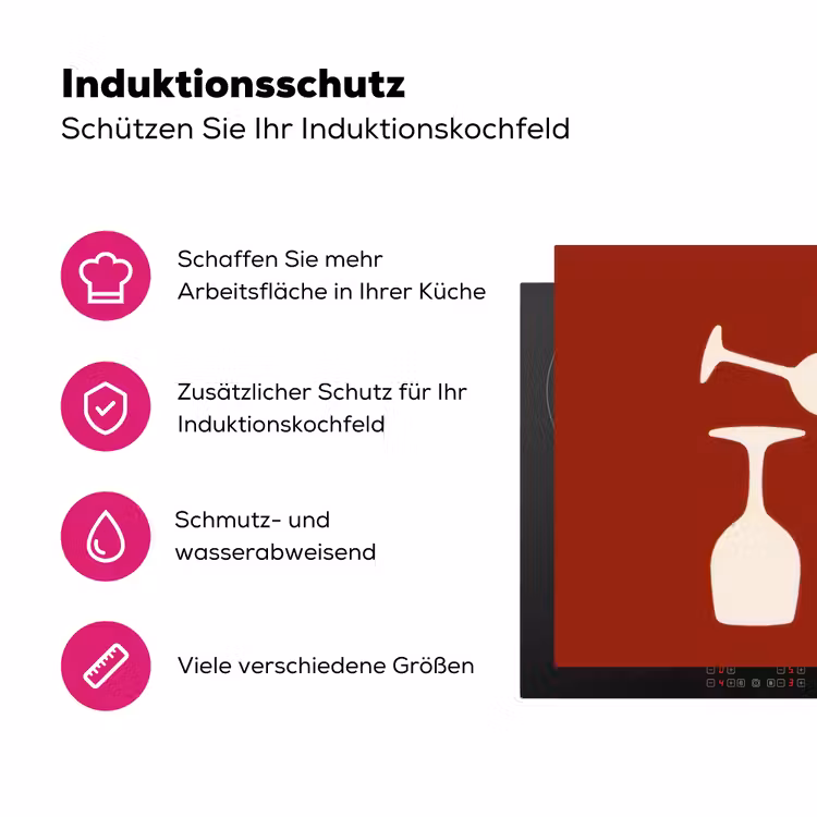 Wijnglazen - Silhouetten - Wit Inductie beschermer vinyl 3mm klein -zzzzzzz-lf-ups