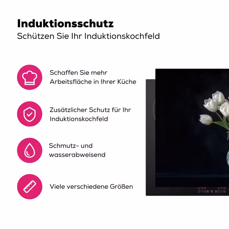Wit - Bloemen - Tulpen - Vaas Inductie beschermer vinyl 3mm klein -zzzzzzz-lf-ups