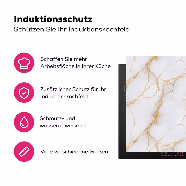 Wit - Goud - Marmer - Aders Inductie beschermer vinyl 3mm klein 276 -zzzzzzz-lf-ups