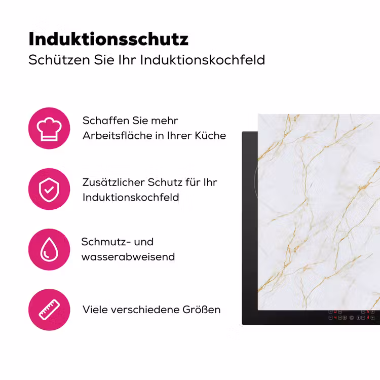 Wit - Marmer - Goud - Luxueus Inductie beschermer vinyl 3mm klein 276 -zzzzzzz-lf-ups