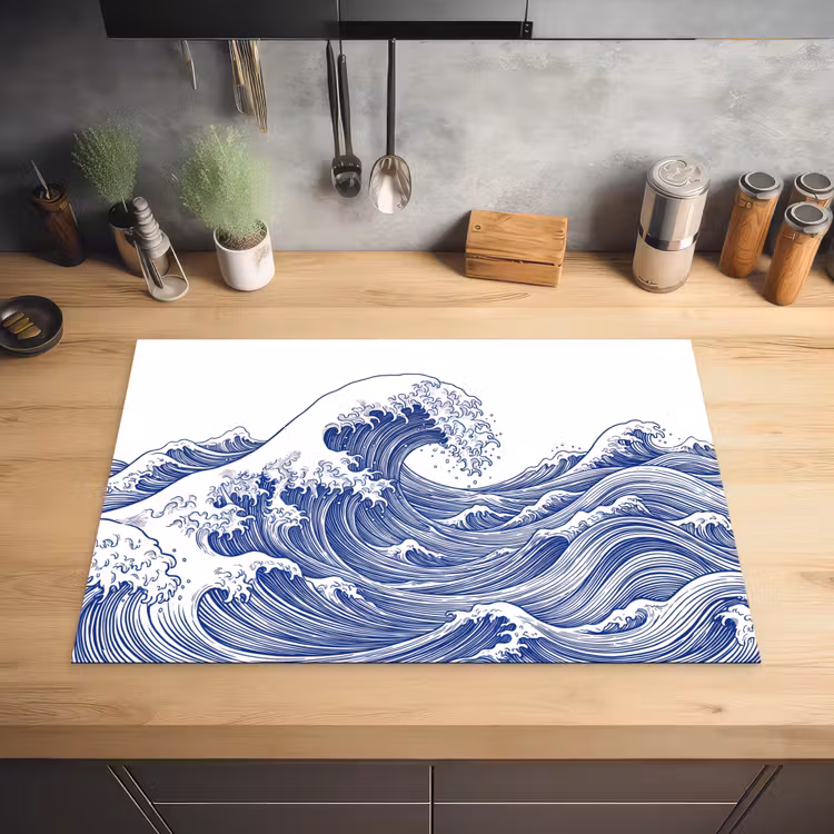 Golf - Japans - Zee - Illustratie - Blauw Inductie beschermer vinyl 3mm klein -sfeer5