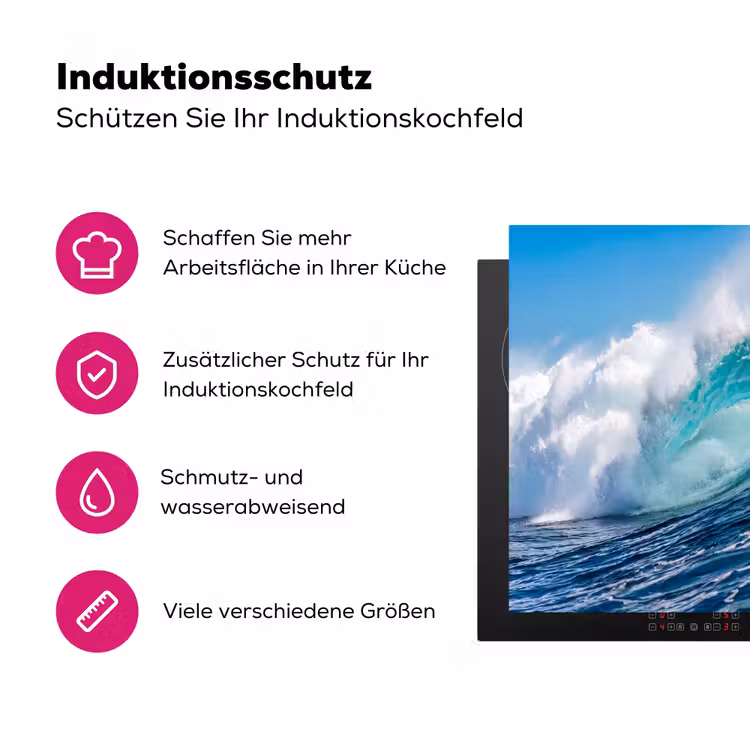 Golf - Oceaan - Water - Dynamisch - Blauw Inductie beschermer vinyl 3mm middel -zzzzzzz-lf-ups