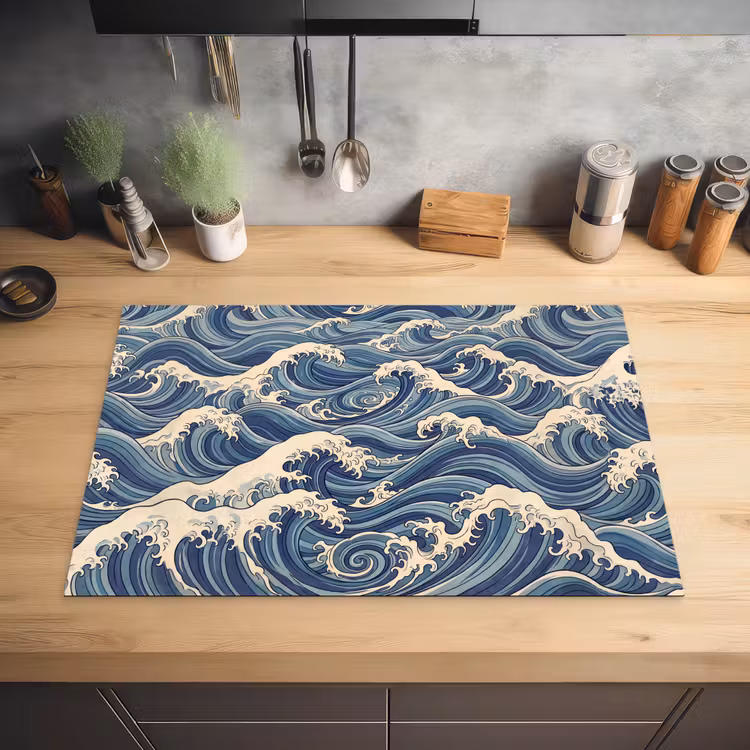 Golven - Zee - Natuur - Abstract - Blauw Inductie beschermer vinyl 3mm klein -sfeer5
