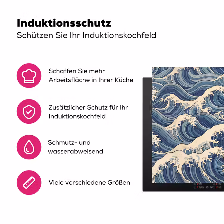 Golven - Zee - Natuur - Abstract - Blauw Inductie beschermer vinyl 3mm klein -zzzzzzz-lf-ups