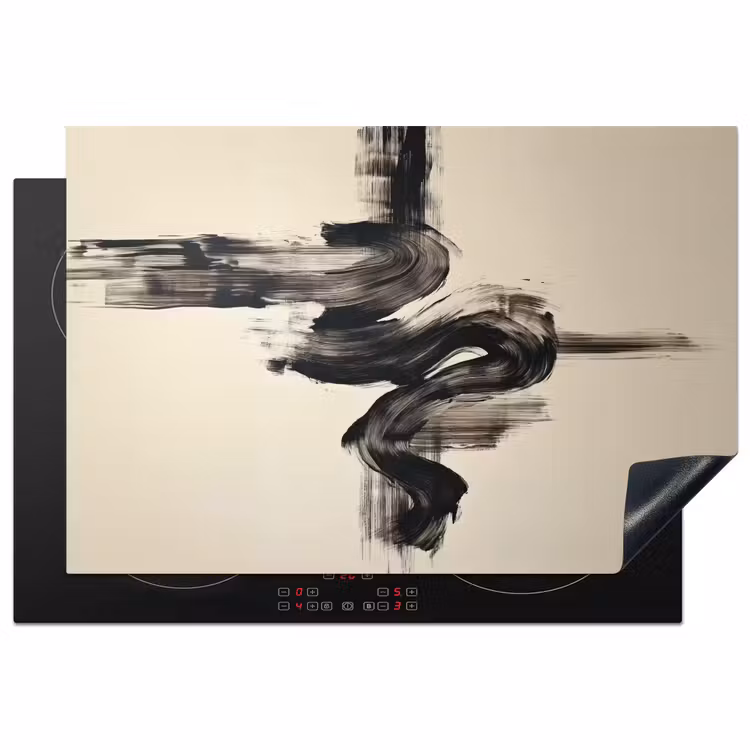 Golven - Penseelstreken - Beige - Minimalistisch Inductie beschermer vinyl 3mm klein -3d