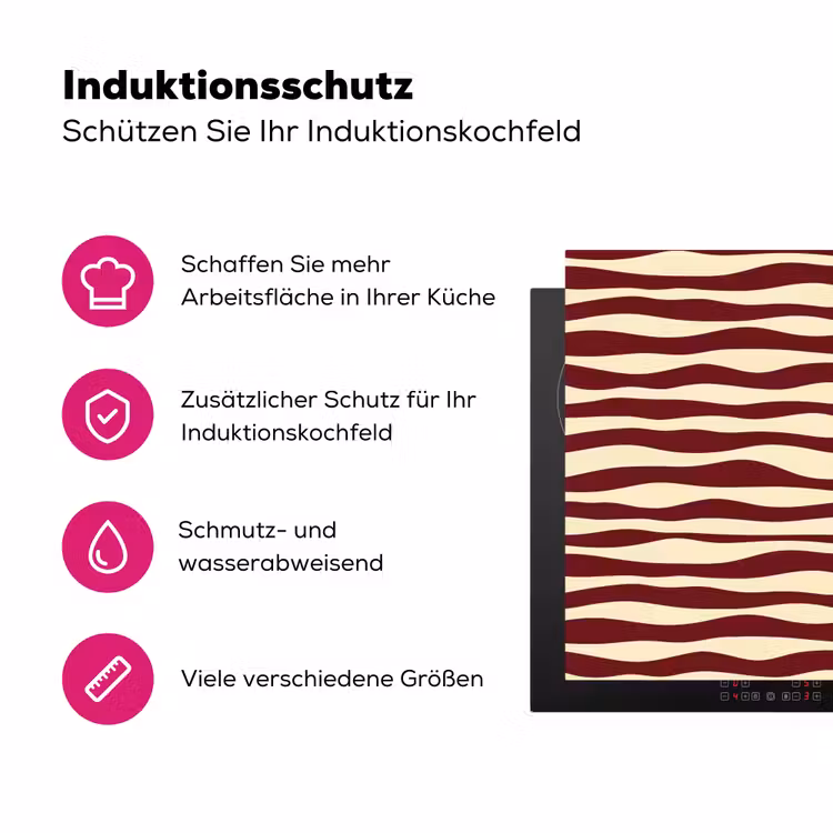 Golven - Rood - Patroon - Crème Inductie beschermer vinyl 3mm klein 276 -zzzzzzz-lf-ups