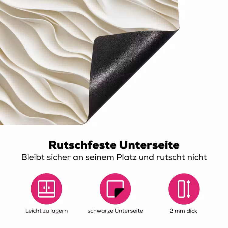 Golven - Wit - Minimalistisch Inductie beschermer vinyl 3mm klein 276 -zzzzzzz-lf-onderkant
