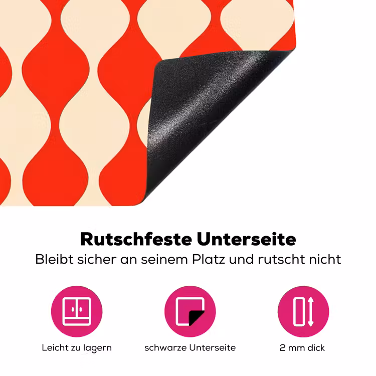 Golvend patroon - Retro - Rood - Beige Inductie beschermer vinyl 3mm klein 276 -zzzzzzz-lf-onderkant