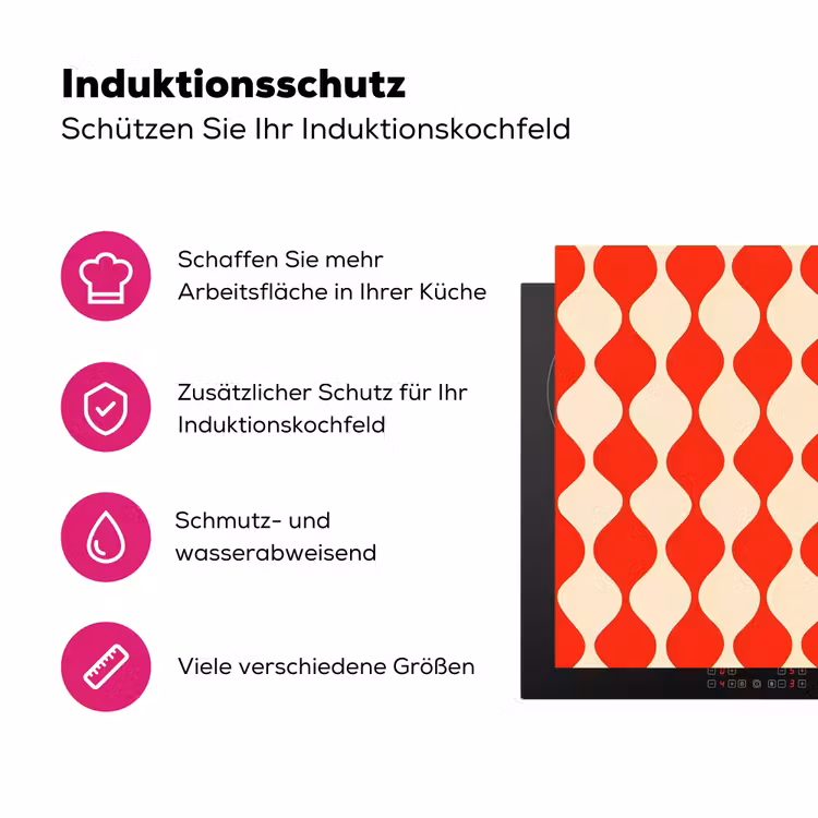 Golvend patroon - Retro - Rood - Beige Inductie beschermer vinyl 3mm klein 276 -zzzzzzz-lf-ups