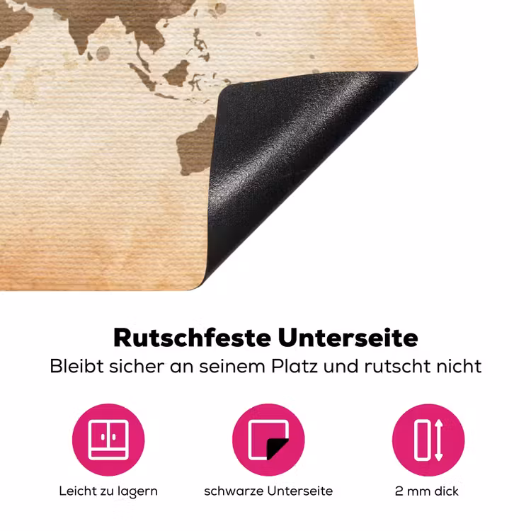 Wereldkaart - Beige - Bruin Inductie beschermer vinyl 3mm klein -zzzzzzz-lf-onderkant