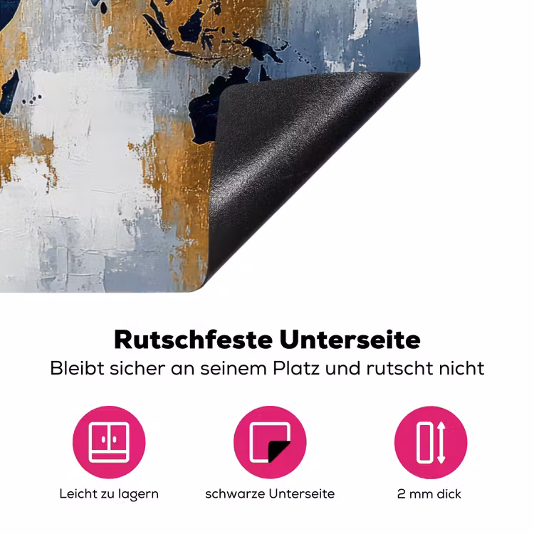 Wereldkaart - Blauw - Abstract Inductie beschermer vinyl 3mm klein -zzzzzzz-lf-onderkant