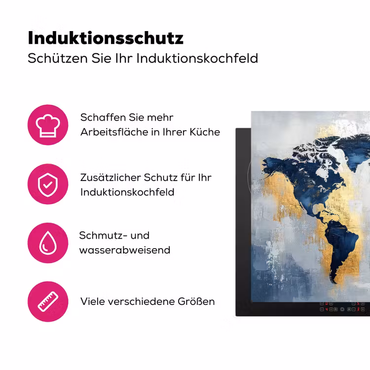 Wereldkaart - Blauw - Abstract Inductie beschermer vinyl 3mm klein -zzzzzzz-lf-ups
