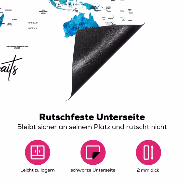 Wereldkaart - Blauw - Kleurrijk Inductie beschermer vinyl 3mm klein -zzzzzzz-lf-onderkant