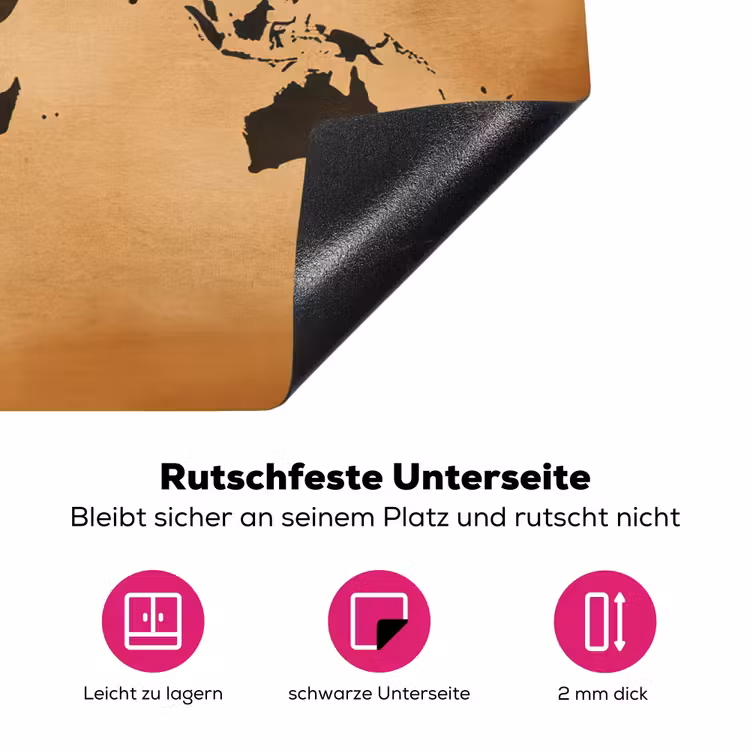 Wereldkaart - Bruin - Kaart Inductie beschermer vinyl 3mm klein -zzzzzzz-lf-onderkant