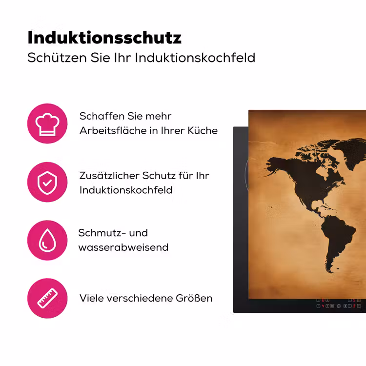 Wereldkaart - Bruin - Kaart Inductie beschermer vinyl 3mm klein -zzzzzzz-lf-ups
