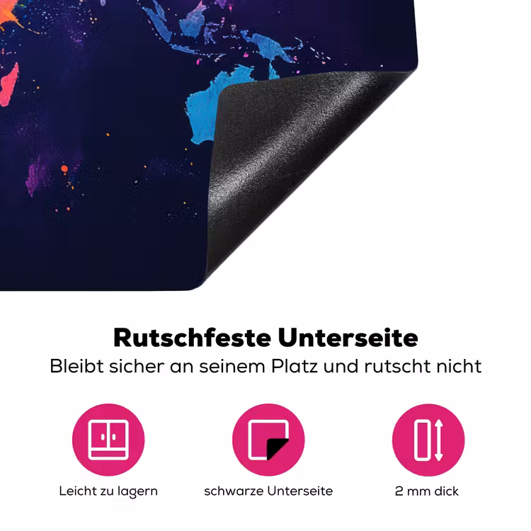 Wereldkaart - Kleurrijk - Graffiti Inductie beschermer vinyl 3mm klein -zzzzzzz-lf-onderkant
