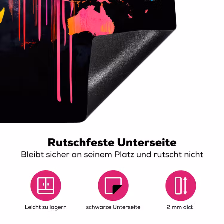 Wereldkaart - Verf - Kleurrijk - Graffiti - Wereld Inductie beschermer vinyl 3mm klein -zzzzzzz-lf-onderkant