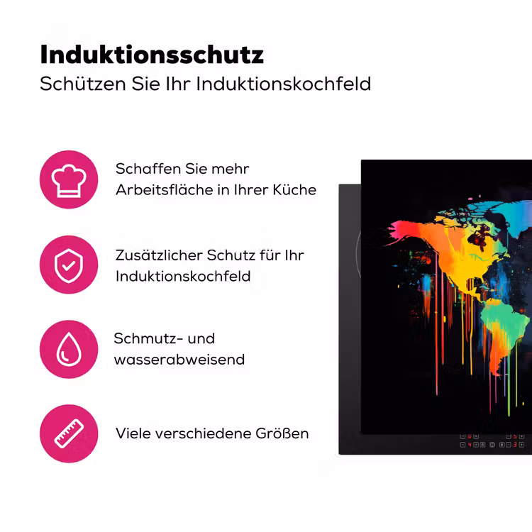 Wereldkaart - Verf - Kleurrijk - Graffiti - Wereld Inductie beschermer vinyl 3mm klein -zzzzzzz-lf-ups