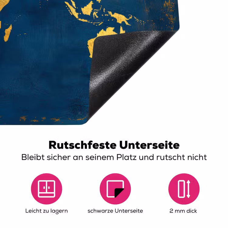 Wereldkaart - Goud - Donkerblauw Inductie beschermer vinyl 3mm klein -zzzzzzz-lf-onderkant