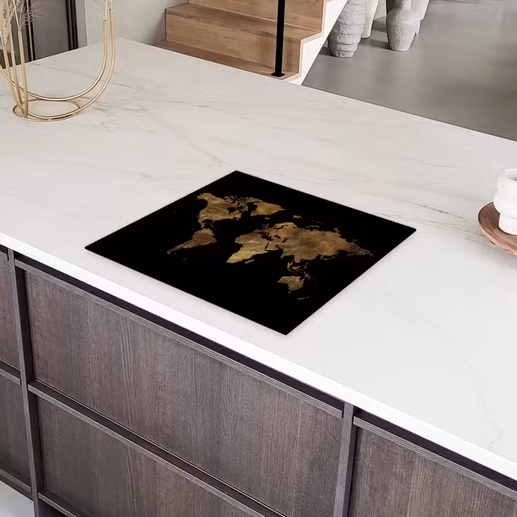 Wereldkaart - Goud - Luxe - Aarde - Zwart Inductie beschermer vinyl 3mm middel -sfeer8
