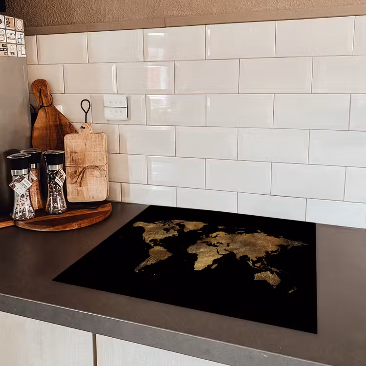 Wereldkaart - Goud - Luxe - Aarde - Zwart Inductie beschermer vinyl 3mm middel -sfeer3