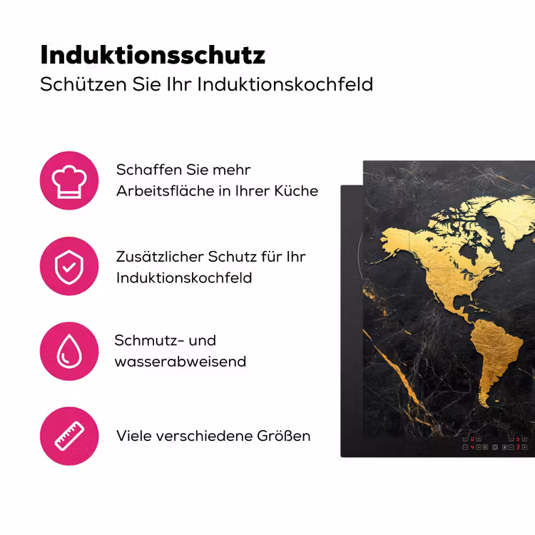 Wereldkaart - Goud - Marmer Inductie beschermer vinyl 3mm klein -zzzzzzz-lf-ups