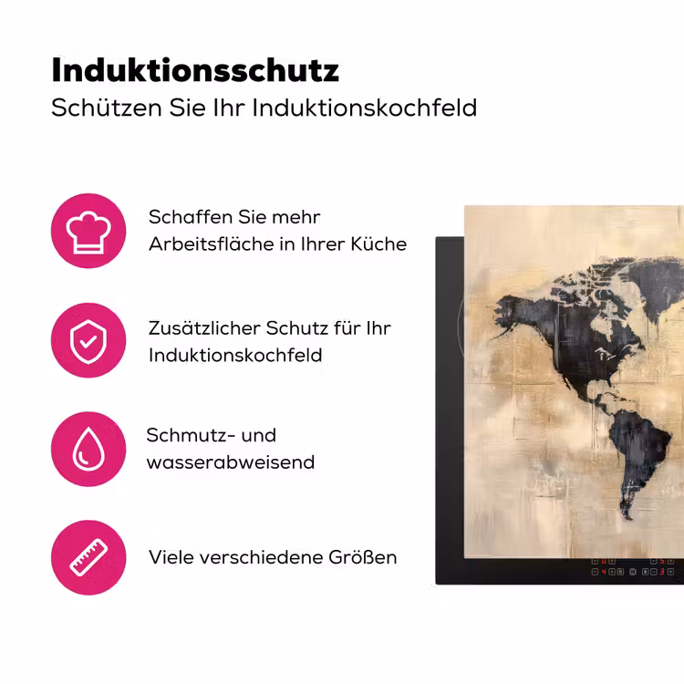 Wereldkaart - Goud - Zwart - Abstract Inductie beschermer vinyl 3mm klein -zzzzzzz-lf-ups