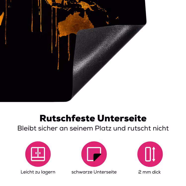 Wereldkaart - Goud - Druipen - Zwart Inductie beschermer vinyl 3mm klein -zzzzzzz-lf-onderkant