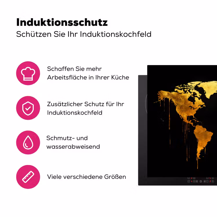 Wereldkaart - Goud - Druipen - Zwart Inductie beschermer vinyl 3mm klein -zzzzzzz-lf-ups