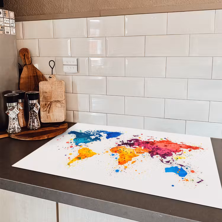 Wereldkaart - Graffiti - Kleurrijk Inductie beschermer vinyl 3mm klein -sfeer3