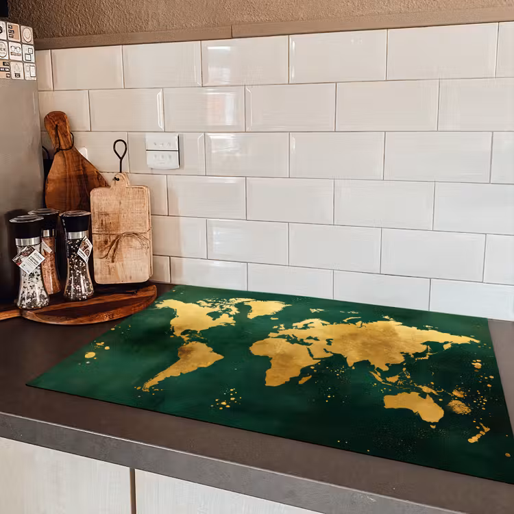Wereldkaart - Groen - Goud Inductie beschermer vinyl 3mm klein -sfeer3