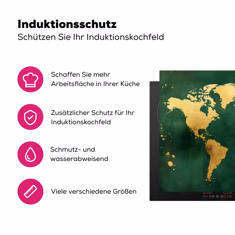 Wereldkaart - Groen - Goud Inductie beschermer vinyl 3mm klein -zzzzzzz-lf-ups