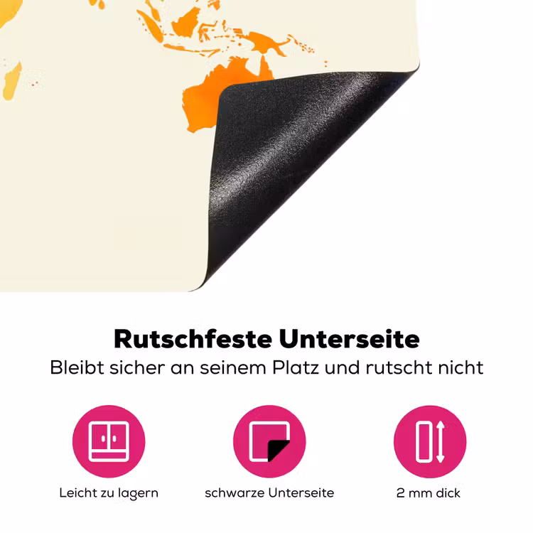 Wereldkaart - Oranje - Kleurrijk Inductie beschermer vinyl 3mm klein -zzzzzzz-lf-onderkant