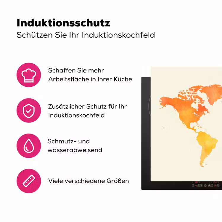 Wereldkaart - Oranje - Kleurrijk Inductie beschermer vinyl 3mm klein -zzzzzzz-lf-ups